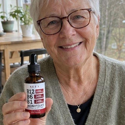 Icelandic customer holding SEFA B-Complex Drops